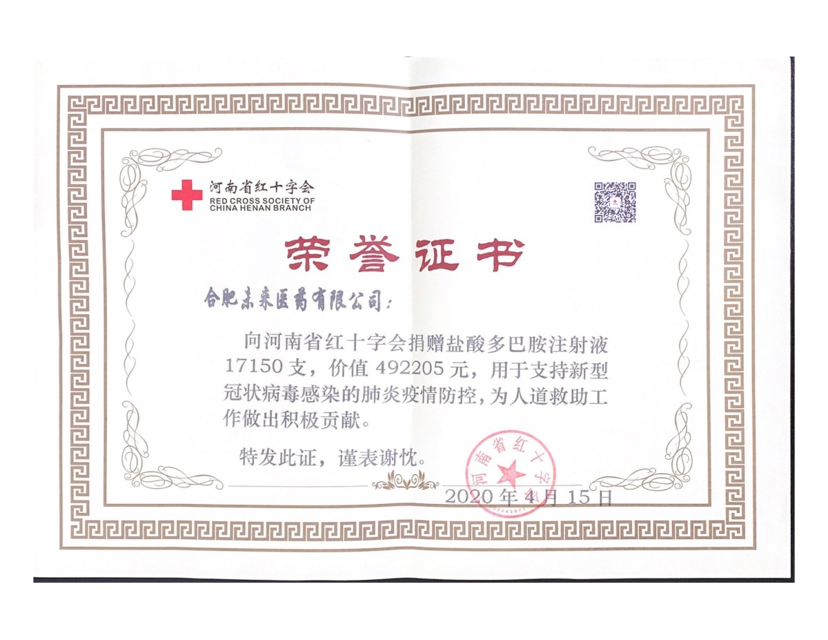 河南省红十字会捐赠证书